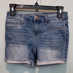 Girls Light Blue Denim Roll-Cuff Shorts